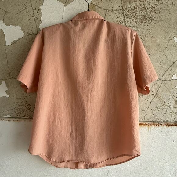 Vintage Cottagecore Embroidered Lounge Set Peach Button Shirt Pants - Picture 8 of 8